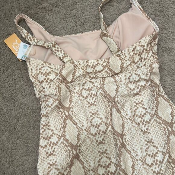 Kona Sol Size M One Piece Swimsuit Beige Cream Snakeskin Animal Print Neutral - Picture 5 of 5
